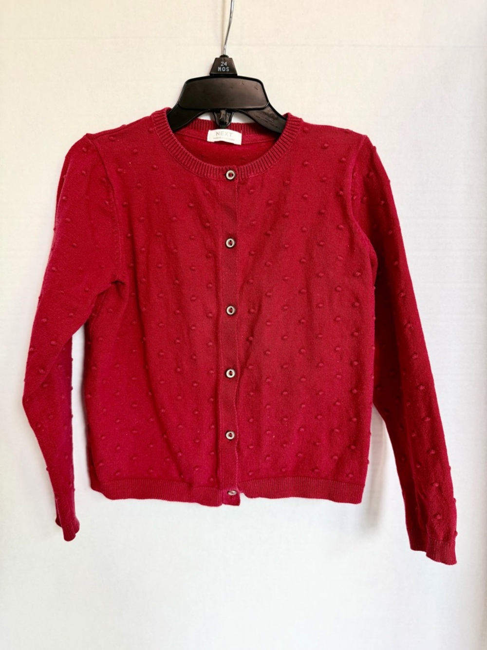 next Red Textured Dot Button-Front Crewneck Cardigan Like New size 4-5Y